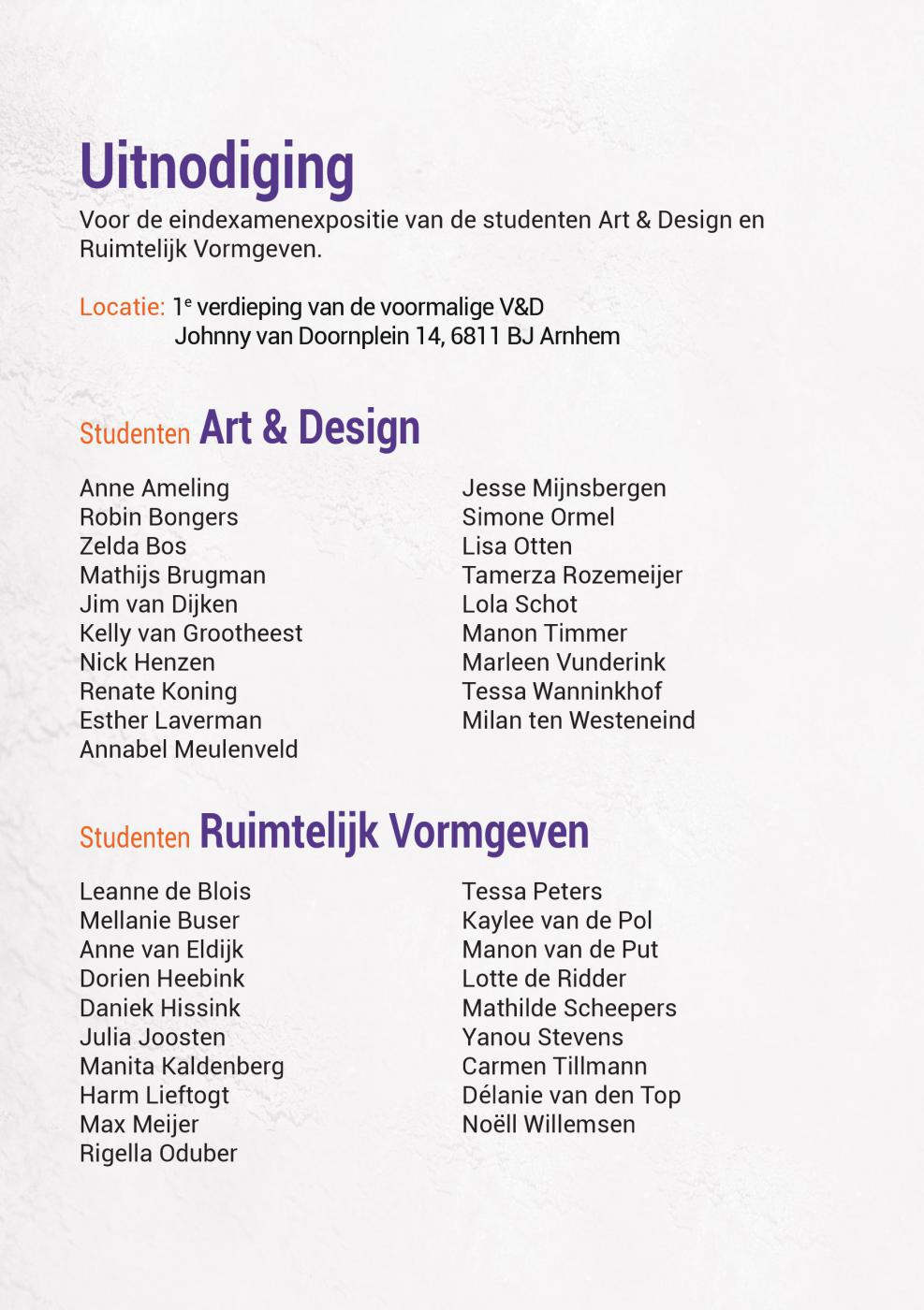 Deelnemende studenten A&D en RV
